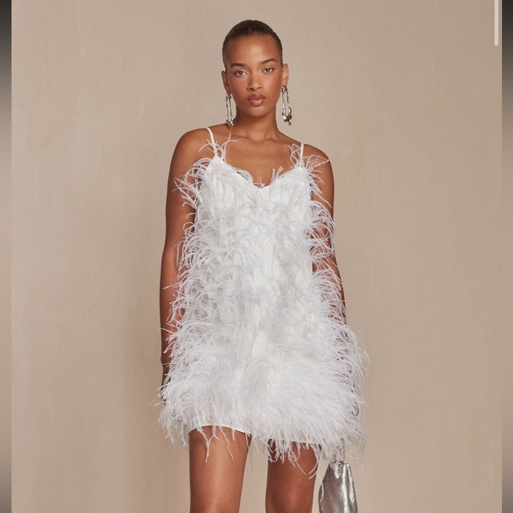 Cult Gaia White Feathered Mini Dress